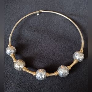 Wire Wrapped Heavy Silver and Gold Choker Necklace